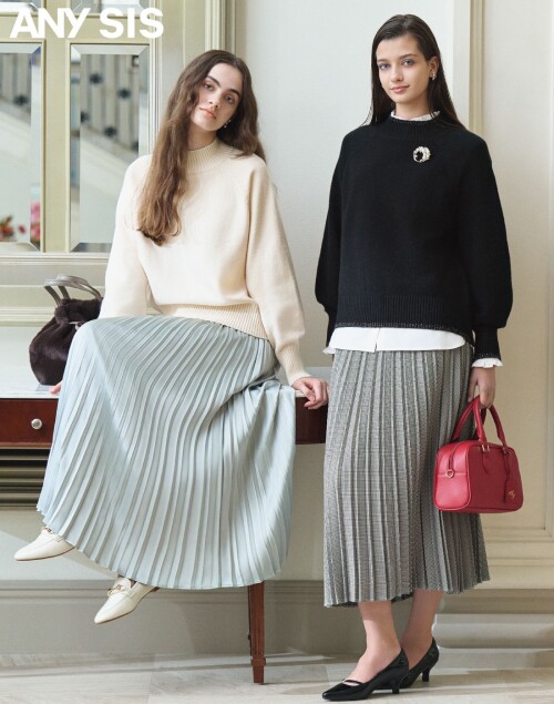 【2SET・洗える】ボリューム ニット×プリーツ スカート