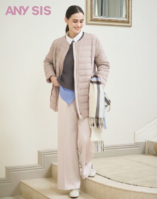 【2WAY】ノーカラーミドル ダウン