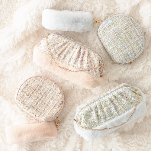 ツイードファー ポーチ