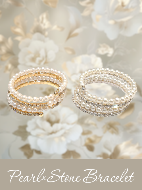 パール×ストーンブレスレット