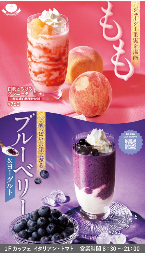 【白桃とろけるグラニータ】【ブルーベリーとヨーグルトのグラニータ】