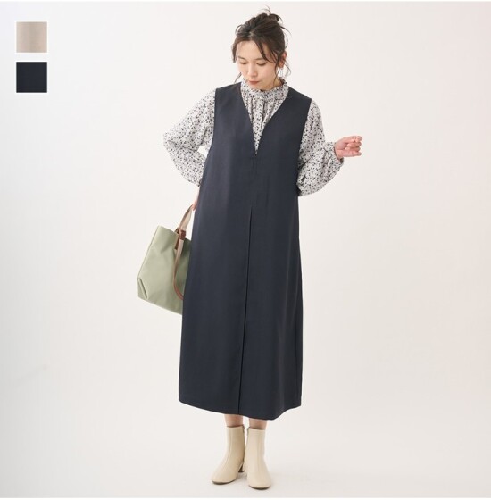 ハートネックで上品に見せる大人のジャンパースカート💟