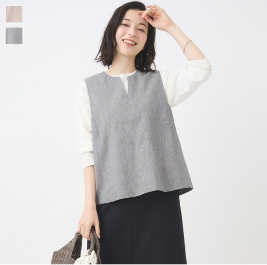 コーディネイト次第で、ONにもOFFにも着られるジレ👀