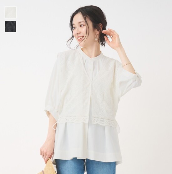 いつものコーデに加えるだけで今年らしくなるレースのジレ