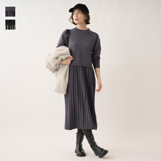 配色で即サマ見え冬映えニットワンピース👗