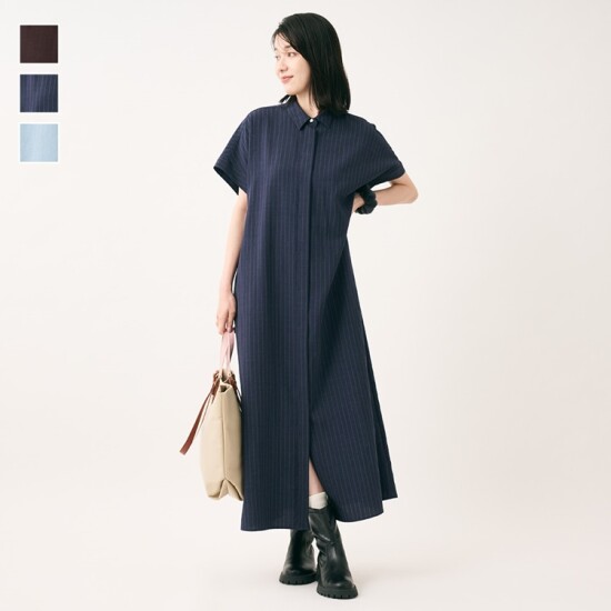 縦長にすっきり見えるシャツワンピース👗