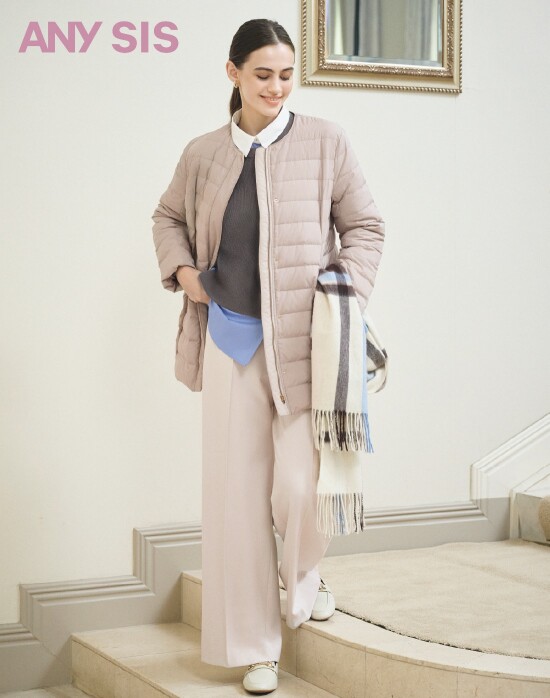 【2WAY】ノーカラーミドル ダウン