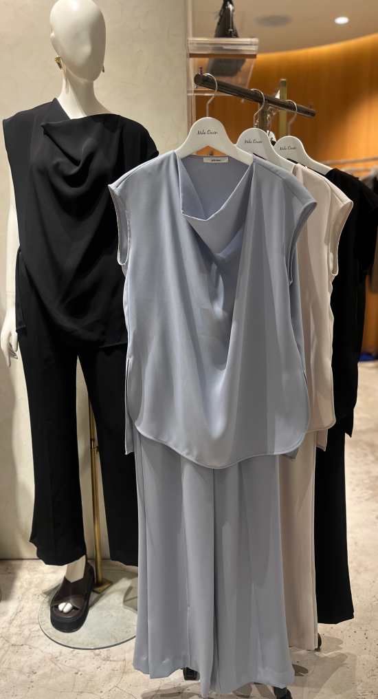 【UVカット】【防シワ】【接触冷感】シルキータッチブラウス×イージーパンツSET 