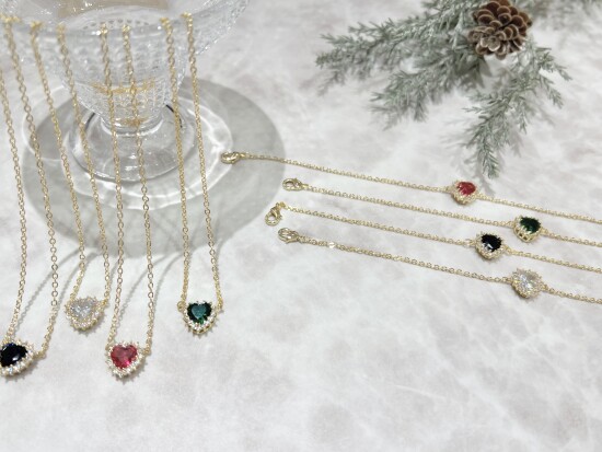 ハートカラーストーンネックレス＆ブレスレット