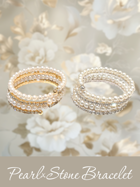 パール×ストーンブレスレット