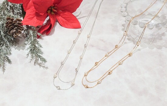 パール×メタルショートネックレス